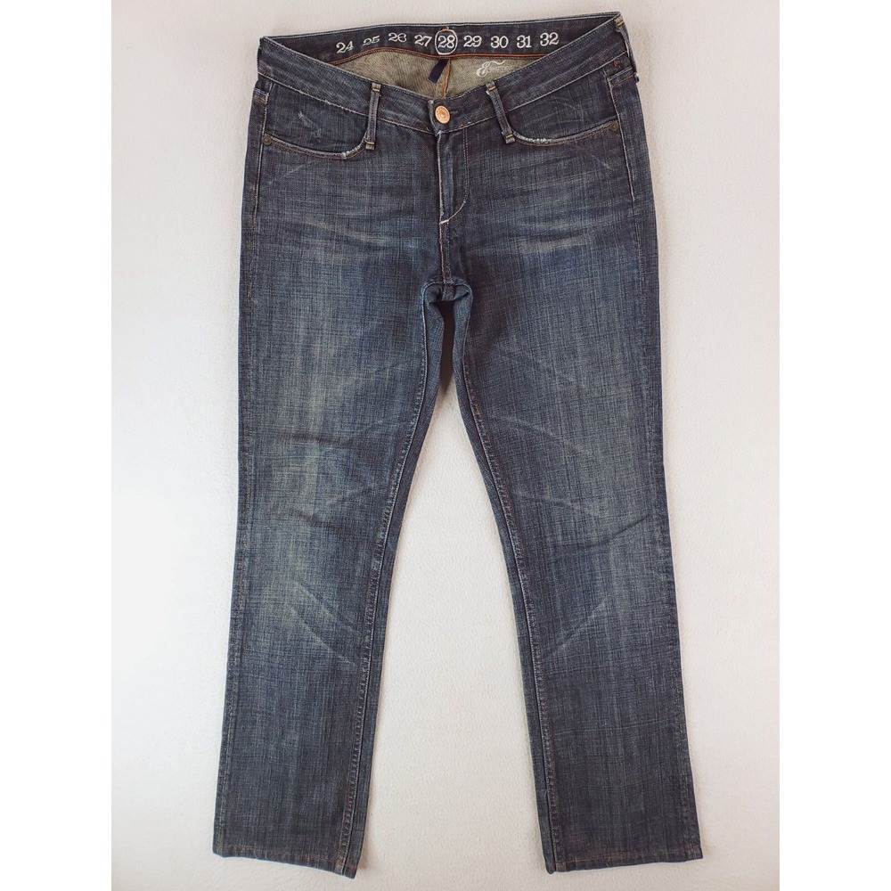 Earnest Sewn Della Jeans Womens 28 Blue OG Straight Dark Wash Low Rise Whiskered